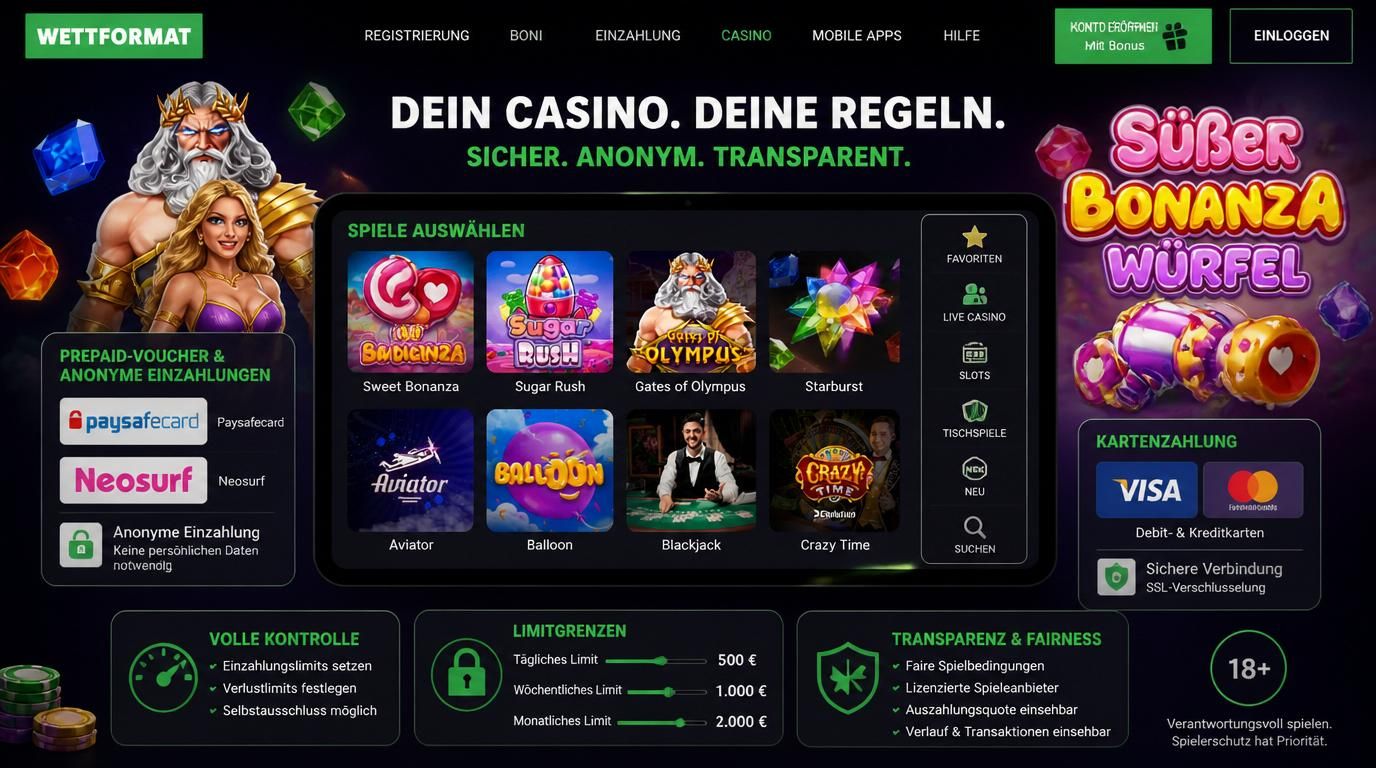 Ein Bild, das Paysafecard und Neosurf Vouchers zeigt, neben Symbolen für Sicherheit und Kontrolle im Casinoeinzahlungsprozess